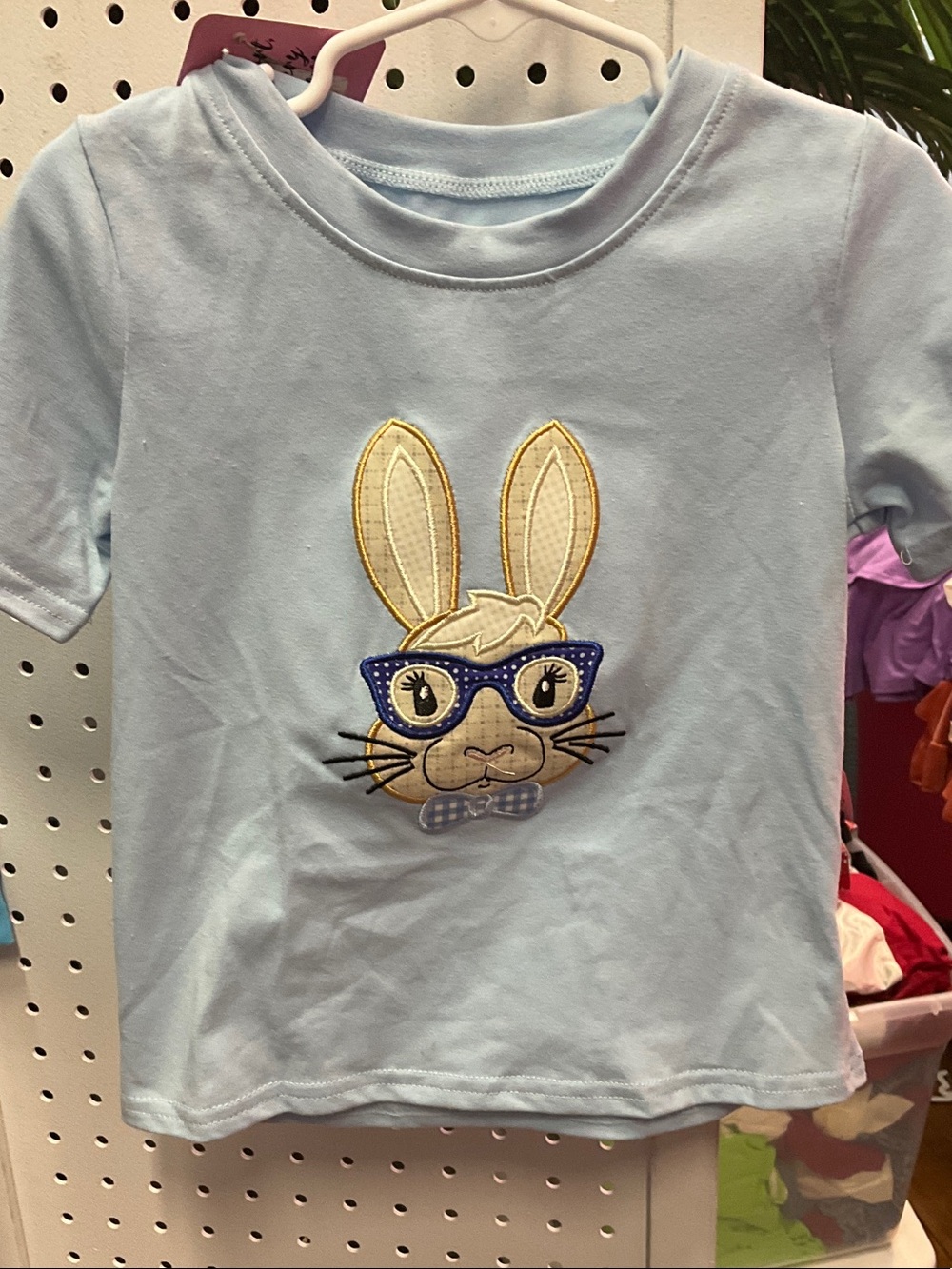 Light Blue Bunny Appliqué Short Sleeve Tee for Kids